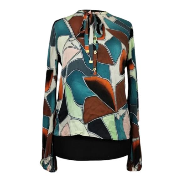 Diane Von Furstenberg Multicolor Geometric Print Silk Women's Top Size 4 Small - Picture 2 of 8